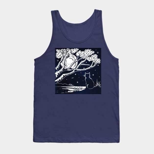 Cat and Moon Tank Top by Maddybennettart